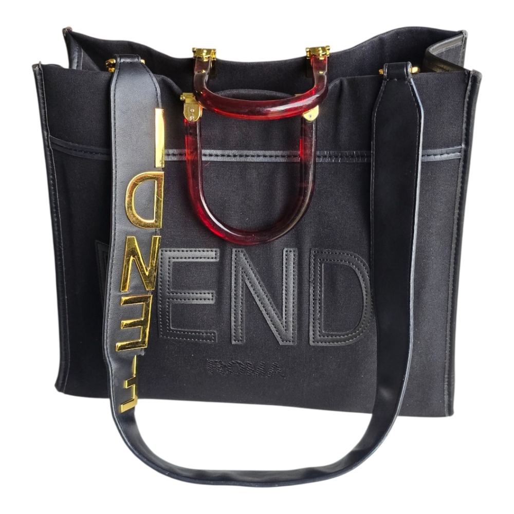 Fendi Black Tote Bag with Gold Accents
